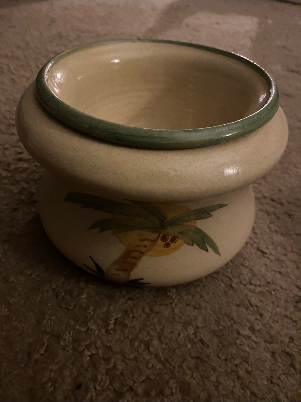 Contemporary Pottery Ceramic Dip Chiller with Green Rim and Palm Tree Accent